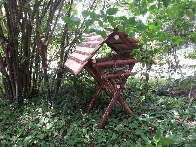 Ein Wunsch von Schätzle war eine kleine Futterkrippe in unseren kleinen Wald, kaum ausgesprochen hatte es Rolf zwei Tage später schon umgesetzt.